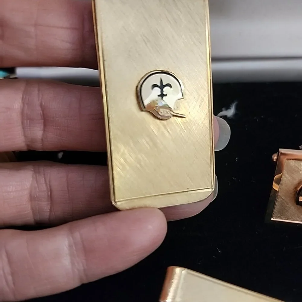 Vintage New Orleans Saints Football Jewelry Set Money Clip Cufflinks Keychain